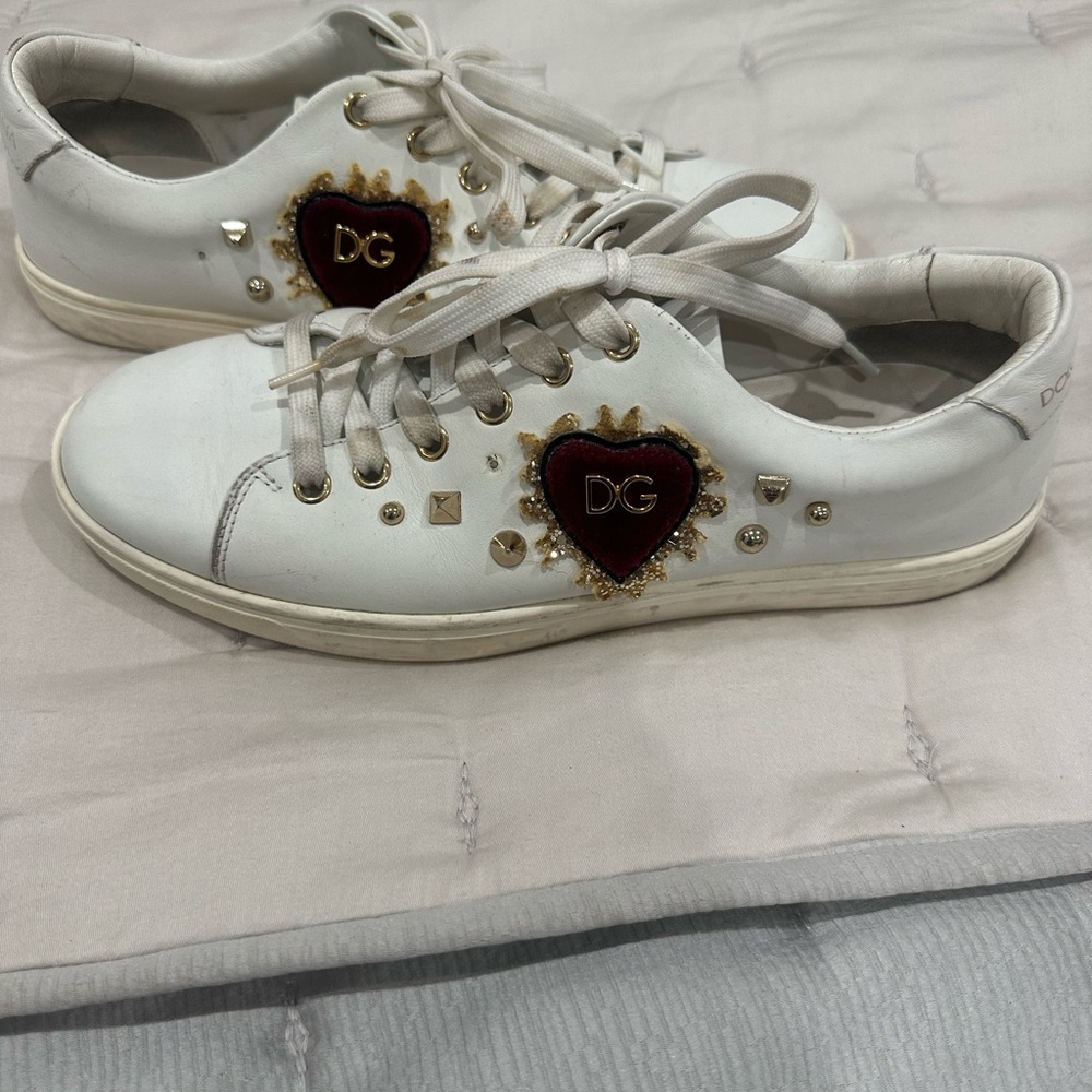 Dolce & Gabbana White Heart Embellished Sneakers